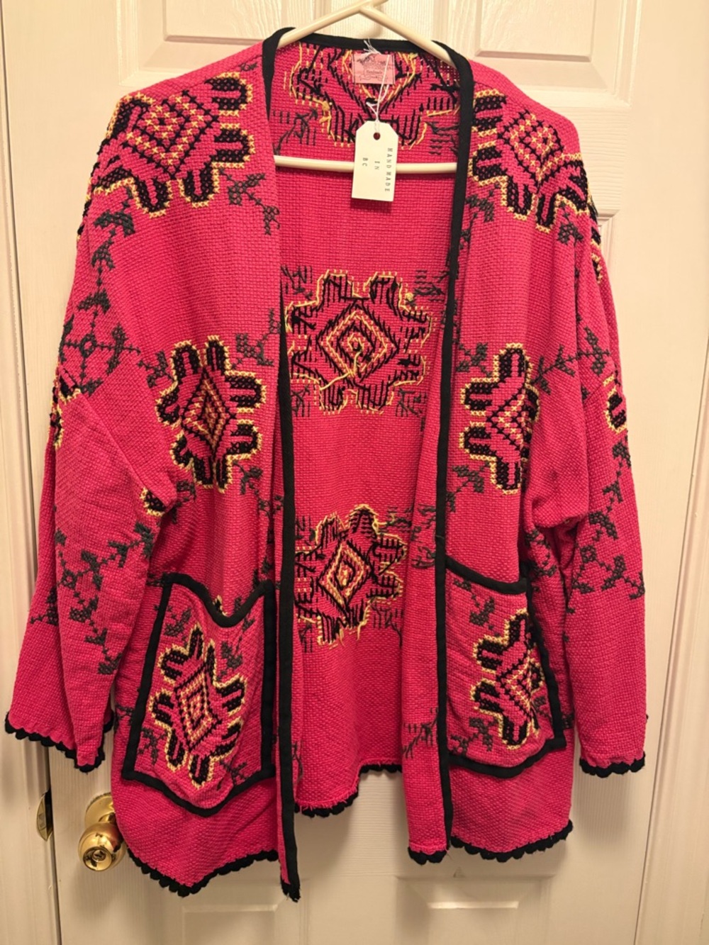 Handmade Pink Open-Front Embroidered Cardigan Sweater made by Labelsisters